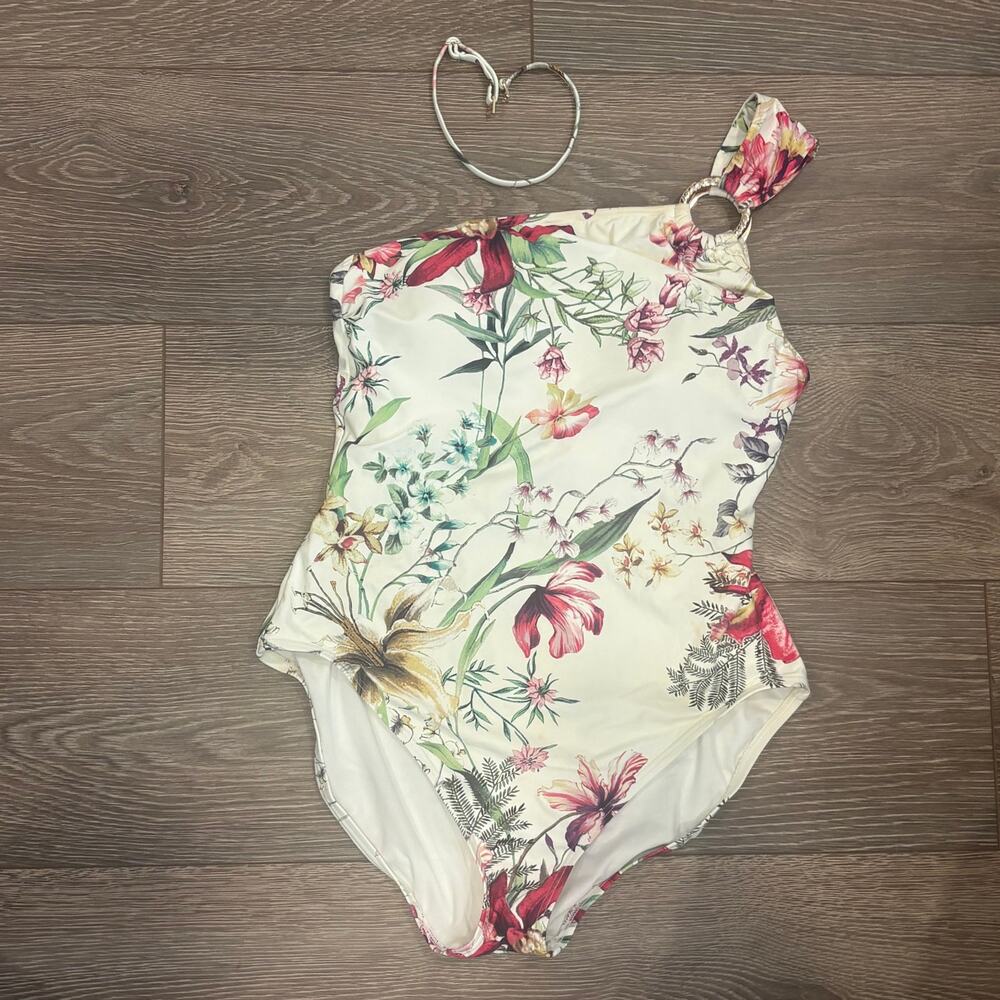 Carmen Marc Valvo Botanical Tropical Floral One-Piece Swimsuit Size 14